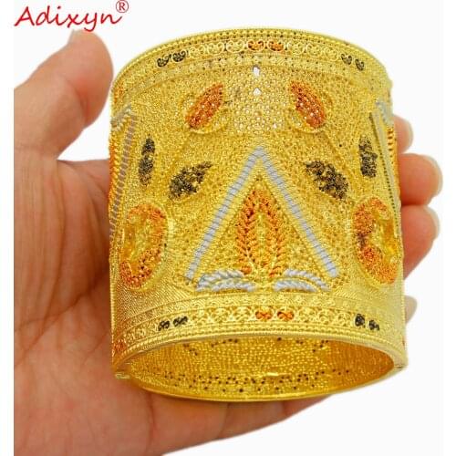 Adixyn Bride Dubai Bangle for Women 24k Gold Color Cuff Bracelet African Indian Luxury Wedding Party Gifts N04283