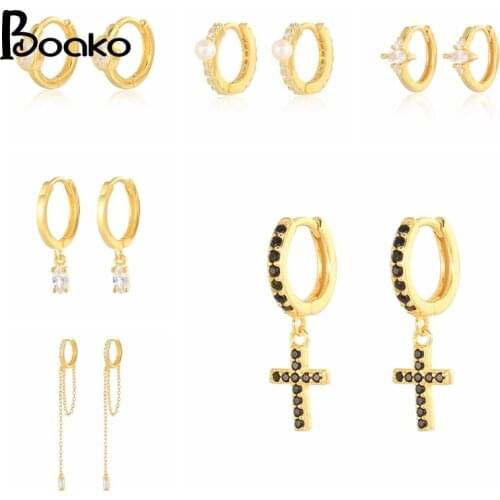 BOAKO Black Cross 925 Sterling Silver Earrings For Women Hoop Earrings Gold/Silver Jewelry Ear Piercing Mom Gift 2021 Trend