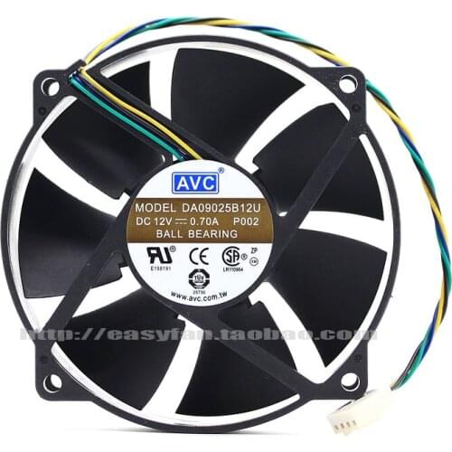 USED AVC DA09025B12U 9025 4PIN PWM cooling fan