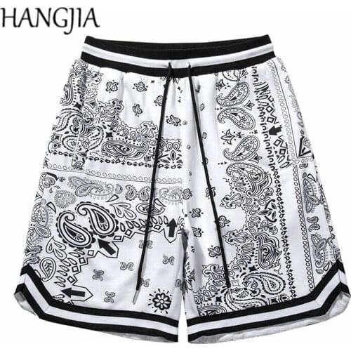 Black White Paisley Printed Patchwork Shorts Summer Loose Casual Shorts for Men Women Fashion Cashew Floral Male Shorts 2021