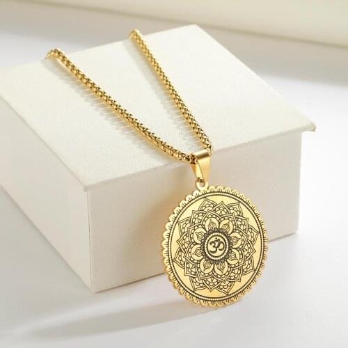 COOLTIME Viking Flower of Life Pendant Necklace For Women Men Dome Sacred Geometry Mandala Yoga Chakra Gold Silver Color Jewelry
