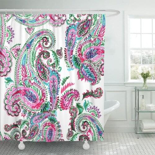 Floral Paisley Pattern Colour Watercolour White Colorful Watercolor Painting Shower Curtain Waterproof Polyester Fabric 72 x 72
