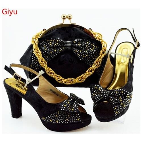 Doershow fashion black Italian Shoes With Matching Bag High Quality Italy Shoe And Bag set For wedding and party!KO1-11