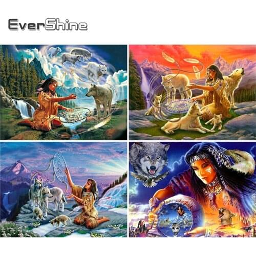 EverShine Diamond Painting Animal Wolf Cross Stitch Diamond Mosaic Dreamcatcher Rhinestones Embroidery Full Square Home Decor