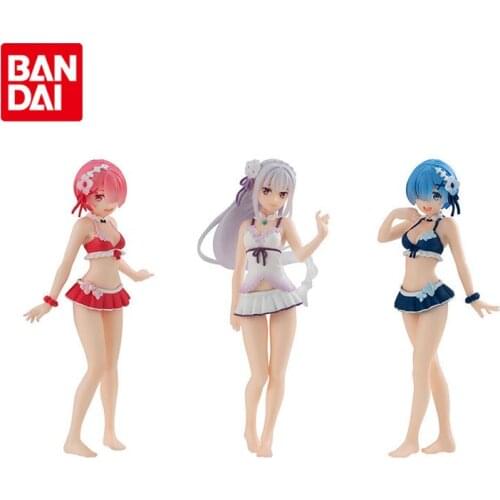 Bandai Genuine Gashapon Re:Life In A Different World From Zero Rem Ram Emilia Sexy Swimsuit Anime Action Figures Gacha Toys