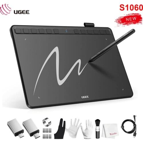 UGEE S1060 Graphics Digital Drawing Tablet with Passive Stylus 8192 Levels Pressure 12 Express Keys for Drawing Online Teaching