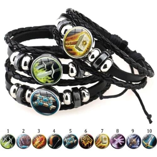 Hearthstone Heroes of Warcraft Glass Buckle Bracelet Charm Jewelry Handmade DIY Multi-layer Weave Beaded Leather Bracelet Men