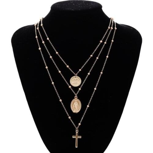 JUWANG 2020 New Fashion Multilayer Pendants Necklaces For Women Corss Key Heart Lock Portrait Necklace DIY Jewelry