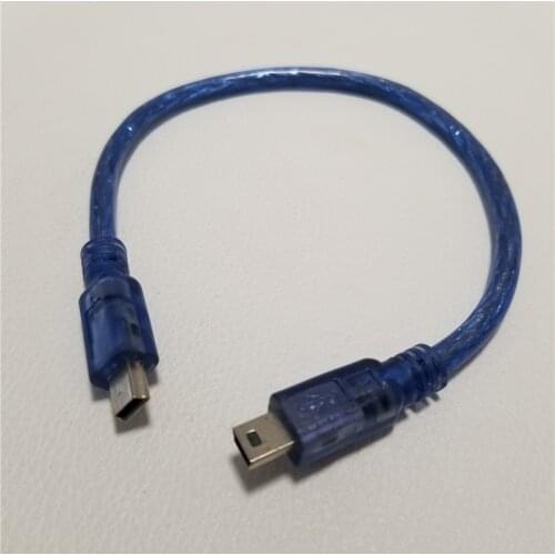 USB 2.0 Mini B Male to Male Data Extension Transfer Cable Clear Blue 30cm