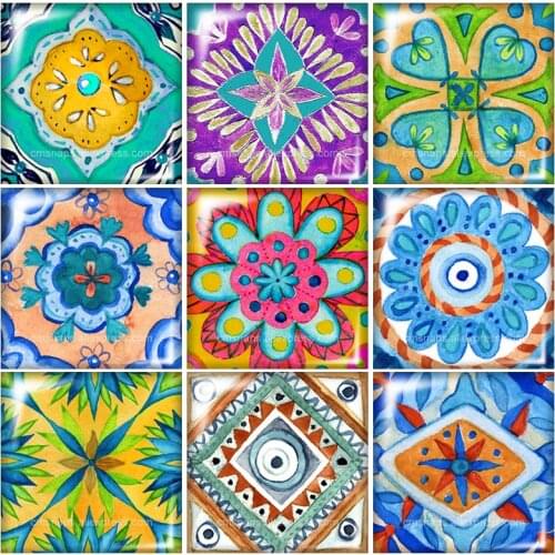 Beauty Painting Patterns Flowers Square glass cabochon 10pcs 12mm/20mm/25mm/30mm Size flat back DIY Jewelry Findings Components