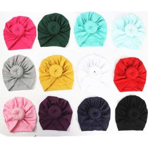 12 pcs Cute Baby Cotton Hats Fashion Boys Girls Top Round Knot Turbans Hats 12 colors Todder Infant Beanie