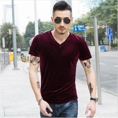 Men New Fashion Velvet Tops 2020 Summer V-Neck Short Sleeves T-Shirts Solid Velour Tee Tops Plus Size 5XL 6XL 7XL