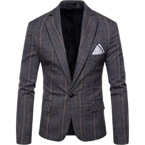 2019 New Fashion Casual Men Blazer Cotton Slim Fit Korea Style Suit Blazer Male Suit Jacket Plaid Stripe High Quality Blazer