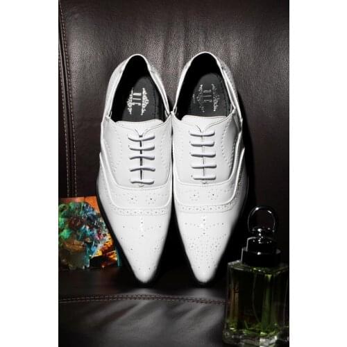 New Men Pointed Toe White Leather Shoes Business Casual Party Wedding Mens Shoes