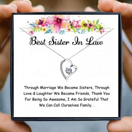 Necklace for Sister in Law Gifts Chain Necklaces Girly Heart Crystal Necklace for Women Friendship Christmas Birthday Jewelry