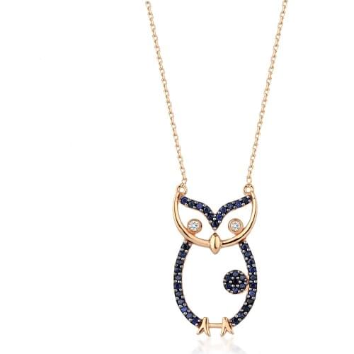 14k Gold Natural Sapphire Owl Necklace PN1061RBS