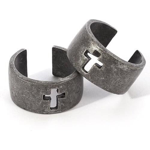 Punk Hip Hop Cruz Anel Retro Antigo Lata Cor Dedo Anel Corrente Ajustável Unissex Presente de Casamento 2021 Novo