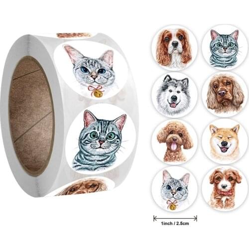 Various Fashion Cats and Dogs Animals Stickers 500pcs/Roll Adhesive Label Scrapbooking Notebook Kids Rewards Stationery Sticker