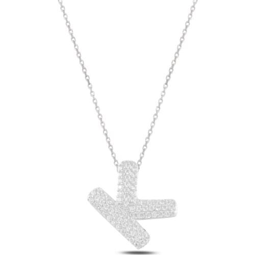 Silver 925 Set-K-Letter Zircon Stone Ghost Pendant