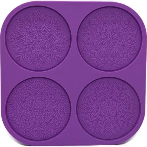 DIY Mandala Flower Leaves Coaster Silicone Resin Mold Round Flower Coaster Epoxy Resin Silicone Casting Molds Craft Tool N2UE