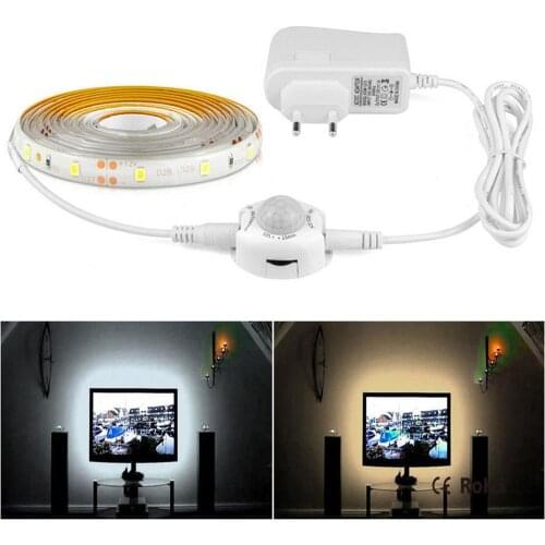 1-5M PIR Motion Sensor LED Strip Light In Under Cabinet Closet Night Light 12V TV Back Decoration Lamp, US EU Plug