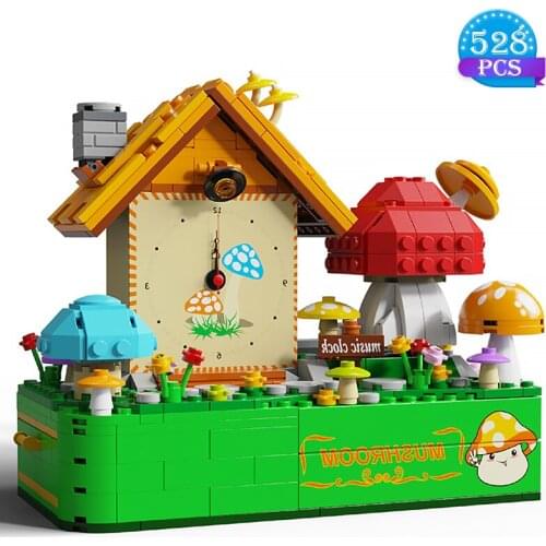 Technical Ideas Music Box Series Building Blocks Dream Mushroom House Clock Model Bricks Assembly Toys Gifts for Girls Children