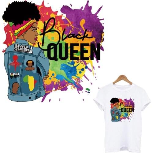 Colorful Black Queen Iron On Transfer For Clothing DIY A-Level Washable Thermal Sticker Afircan Girl Applique Decoration Patch