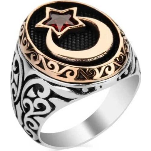 Tevuli 925 Sterling Silver Moon Star Men 'S Ring