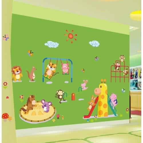 Tiger lion monkey owl animals amusement park wall art stickers for living room home decor poster diy removeable decals kids gift