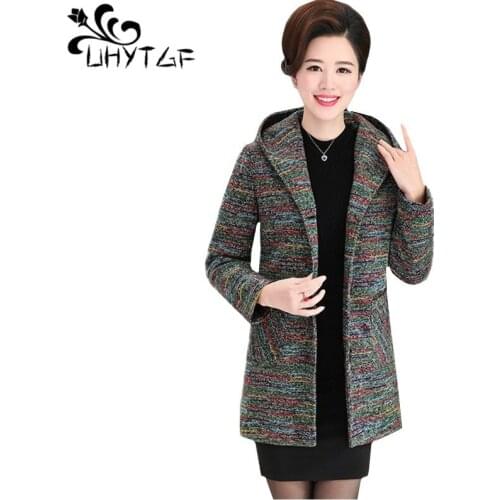 UHYTGF Spring Autumn Jacket Women Clothing Hooded Coat Single-Breasted Long Sleeve Top Loose Casual Jacket 5XL Plus Size Coat 44