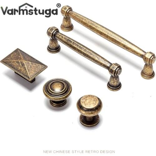 VARMSTUGA Antique Brass Furniture Handle Knobs Kitchen Cabinet Handles Drawer Pulls Zine Alloy Cupboard Wardrobe Door Handle
