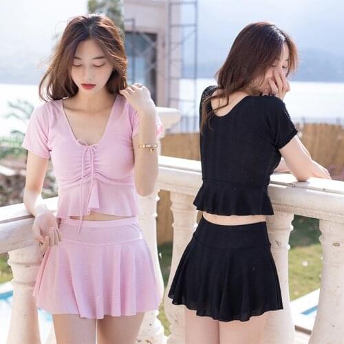 2021 New Korean Style Swimwear Swimsuit Womens Swimming Suit Bikini Womens Bikini Cut Solid Two Piece Beachwear Swimskirt