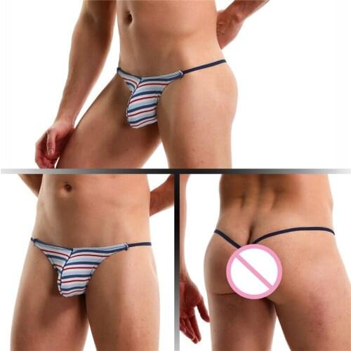Sexy Mens Thongs Underwear Cotton Striped G-strings T-back Underpants Gay Sissy Panties Men Jockstraps Bulge Pouch Erotic Tangas
