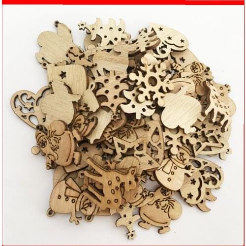 100/50pcs Christmas Tree Decorations Wooden Hanging Christmas Pendant Drop Ornaments Xmas Navidad Decor 2021 New Year Dear noel
