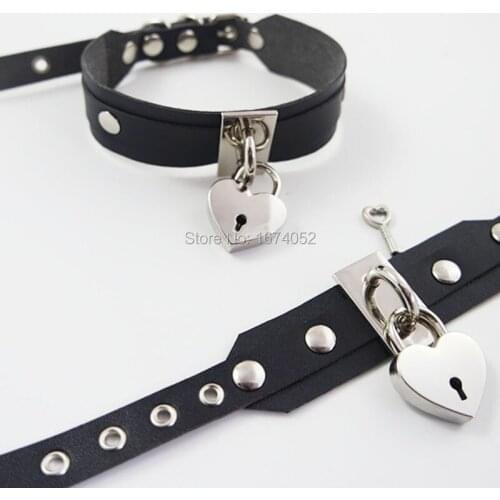 100% Handmade Layer Leather Padlock Key Lockable Choker Punk Sub Collar Slave Choker Necklace
