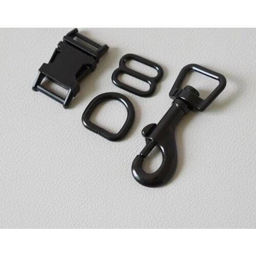 20 sets metal buckle 8 buckle D ring metal dog clasp for handmade puppy Collar leash set harness Dee Rings 15mm bag -black