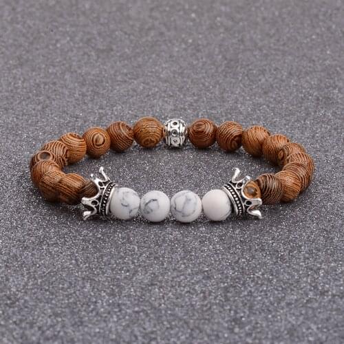 2020 Silver Color Crown Head Wood Beads Men Bracelet Ethnic Handmade Bracelets & Bangles For Women Prayer Bileklik