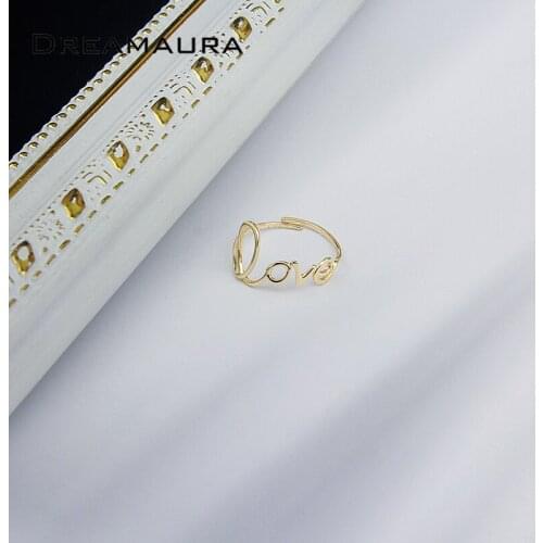 2021 Hot Selling Adjustable Ring Simple Style Love Letter Jewelry Party Wedding Engagement Gifts Gold Plated