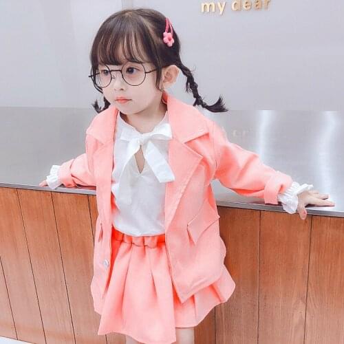2021 Fashion Solid Baby Girls Clothes Kids Clothes For Girls For Newborn Coat+ Long Sleeve Shirt+Pants 3Pcs Children Set 1-5 Age