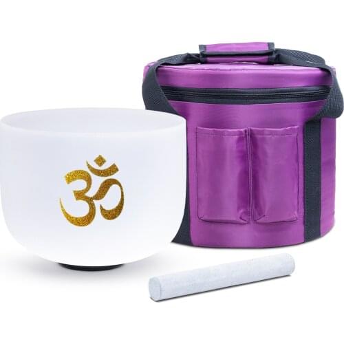 432hz GOLDEN CARVING 10" CDEFGAB OM Chakra Quartz Crystal Singing Bowl Sound Healing