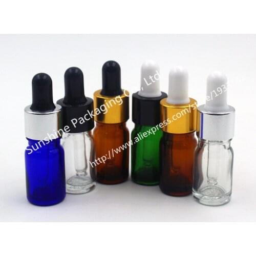 Free shipping 30pcs 5ml Blue Amber GreenClear Glass Essential Oil Bottle With Dropper 5ml Glass Dropper Container