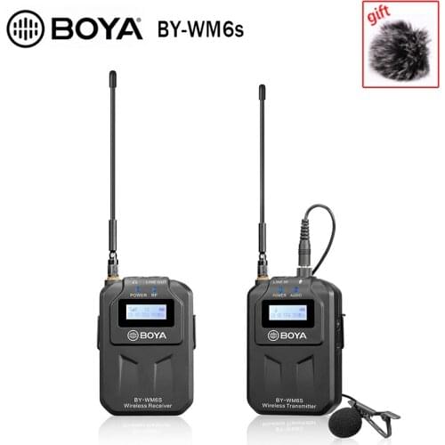 BOYA BY WM6S UHF Wireless Lavalier Microphone System Omni-directional Compatible for DSLR Cameras Interviews with smartphone