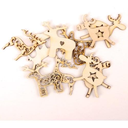 Christmas Deer Pattern Wooden Scrapbooking Collection Craft Handmade DIY Accessory Home Decoration 45-55mm 10pcs