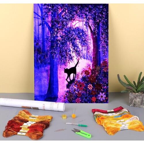 Natural Scenery The Black Cat Pre-Printed 11CT Cross-Stitch Set DIY Embroidery DMC Threads Handmade Painting Sewing Adults