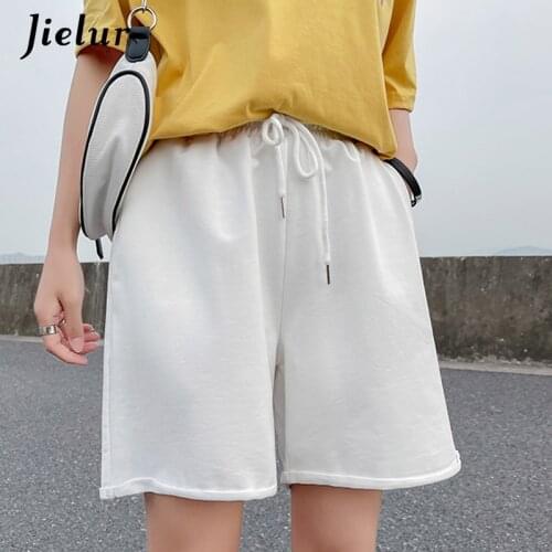 Jielur Cotton Loose Shorts for Women Draw String Wide Leg Comfortable Womens Shorts Pockets High Waist White Shorts Female S-2XL