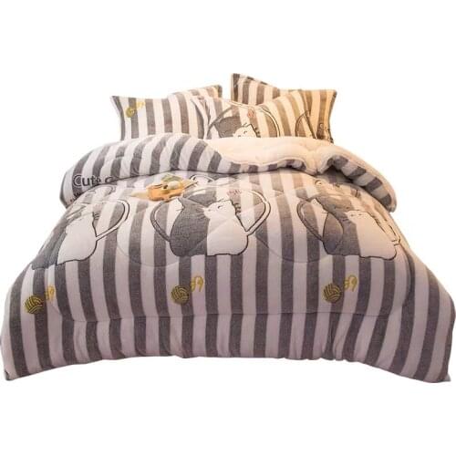 Lamb Cashmere Velvet Fabric Warm Winter Wool Quilt Thicken Comforter Duvet Blanket Twin King Queen Size Double Cashmere Quilted