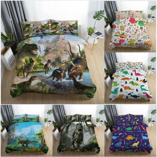 Duvet Cover 3D Jurassic dinosaur Tyrannosaurus Rex color Dragon Cartoon Bedding Sets King Queen full Twin Size 2/3pcs PillowCase