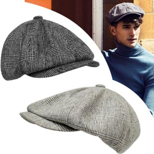 Four Seasons Casquette Flax Newsboy Cap Men Women Plaid Gatsby Retro Hat Driver Flat Cap BLM116