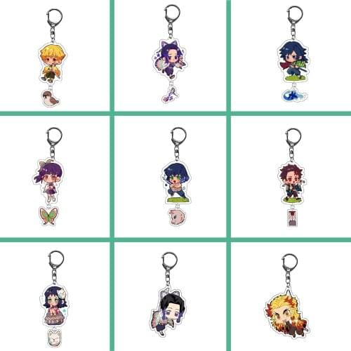 Cute Funny Cartoon Anime Demon Slayer Keychain Womens Tanjirou Kamado Nezuko Tomioka Giyuu Kimetsu No Yaiba Acrylic Key Chain