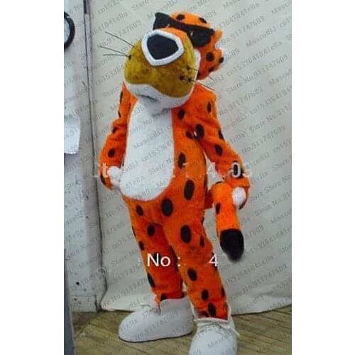 Fashional Orange Chester Cheetos Cheetah Leopard Panther Pard Mascot Costume With Long Beard White Belly Thin Tail No.1846 FS